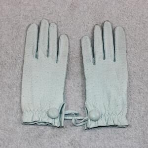 Vintage Gloves Women 7 Blue Peccary Pigskin Leather Wrist Button Soft Driving